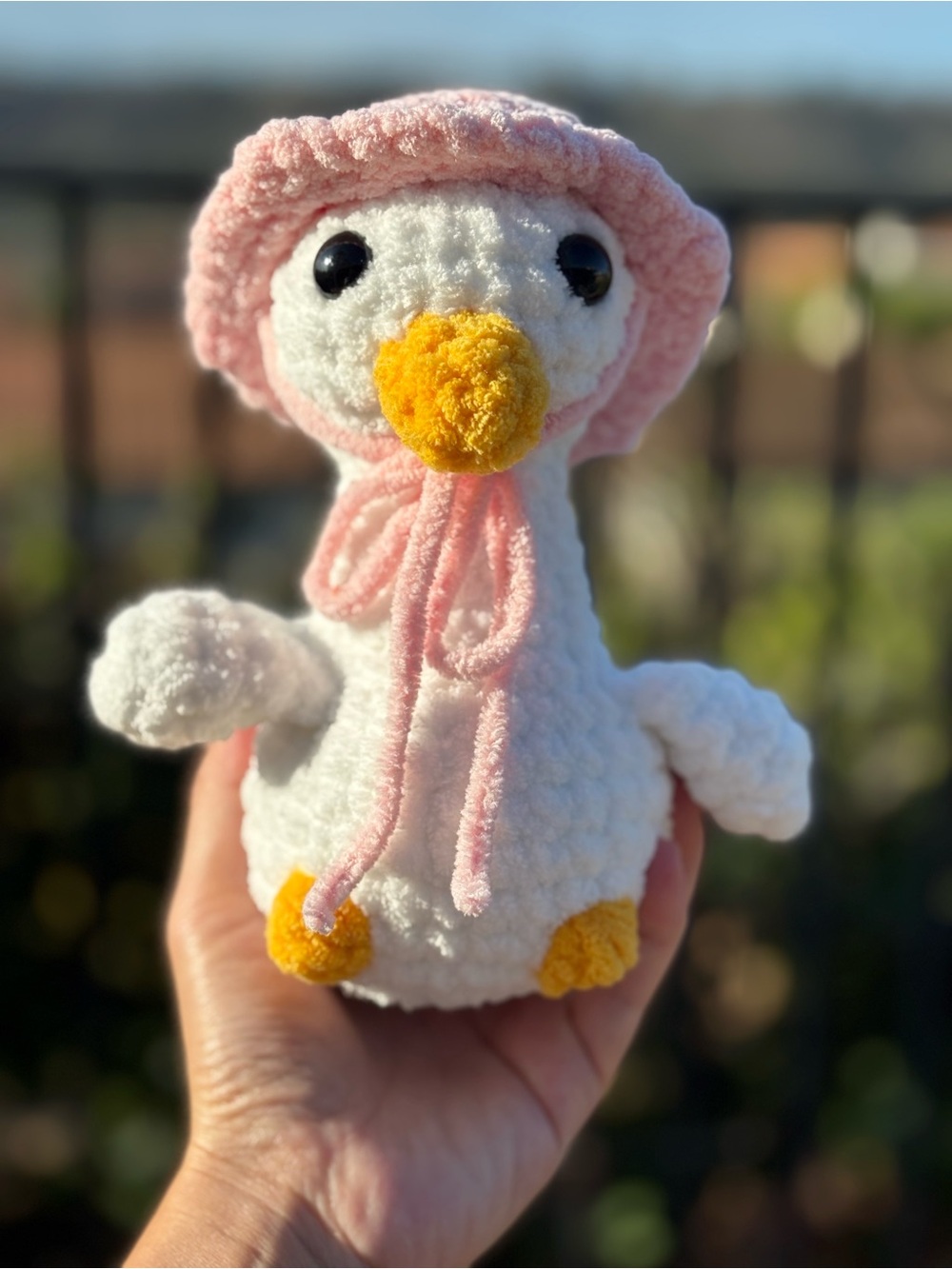 Crochet Goose in Bonnet Hat plushie